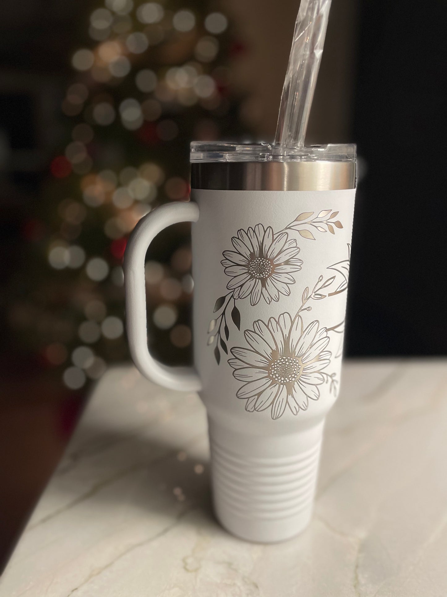 Flower Design & Name 40oz Tumbler