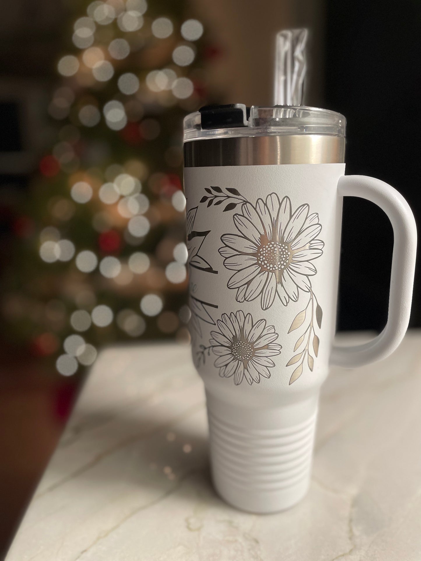 Flower Design & Name 40oz Tumbler