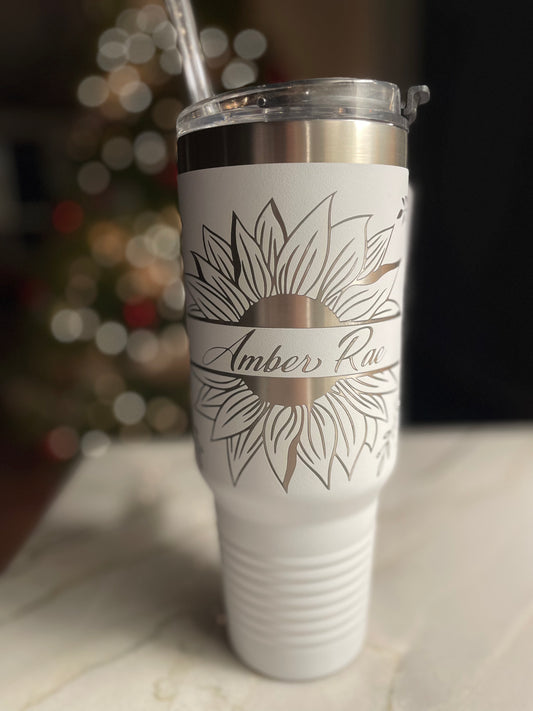 Flower Design & Name 40oz Tumbler