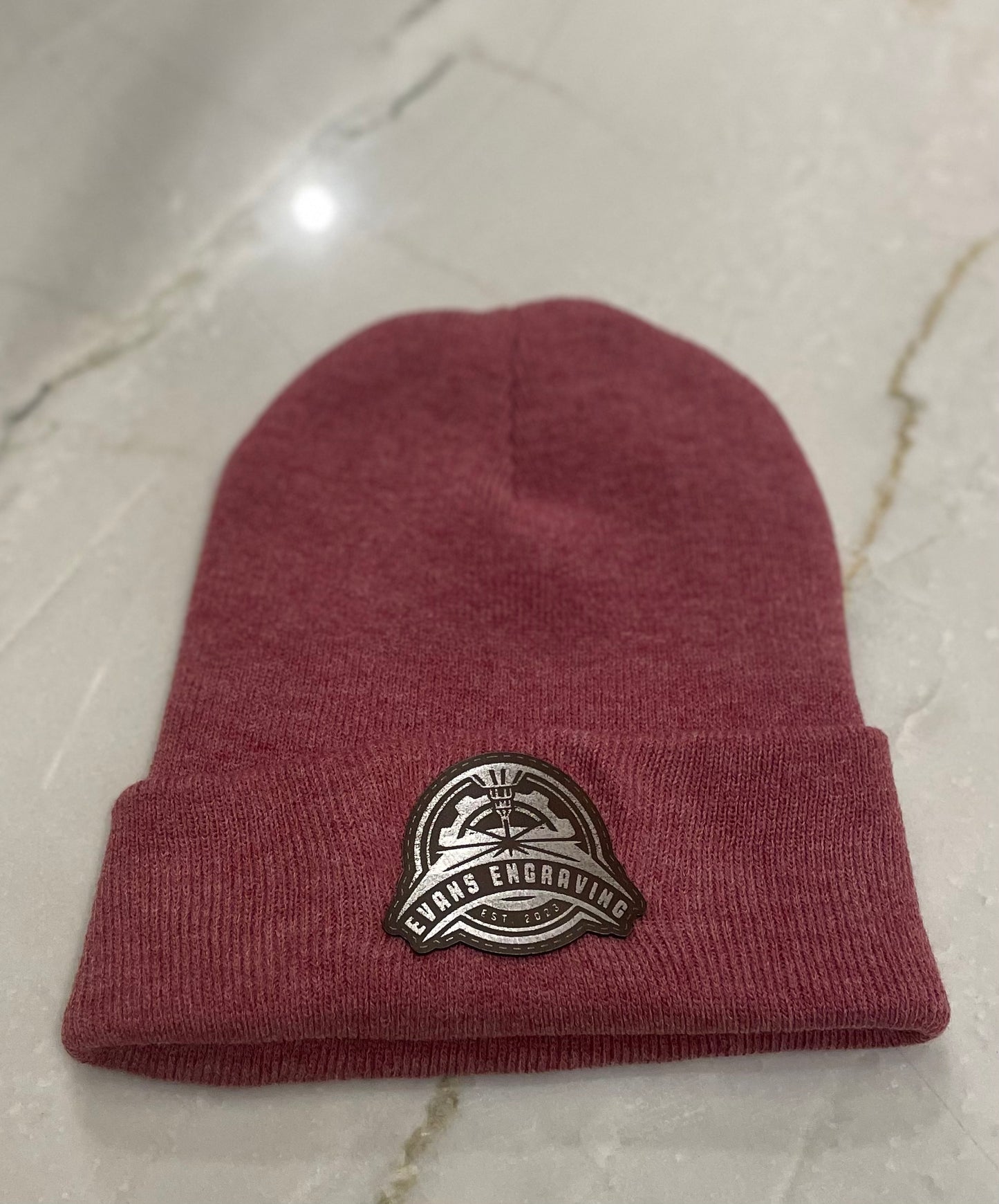 Custom Leather Patch Cuffed-Beanie